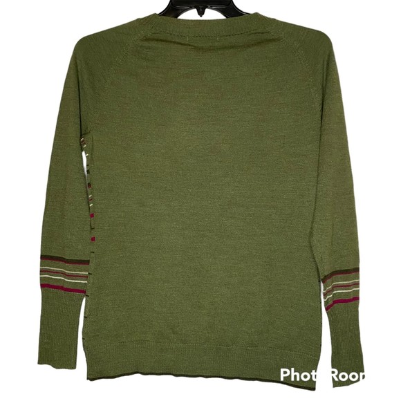 Smartwool woman's size large L graphic striped merino wool green sweater - Picture 12 of 16